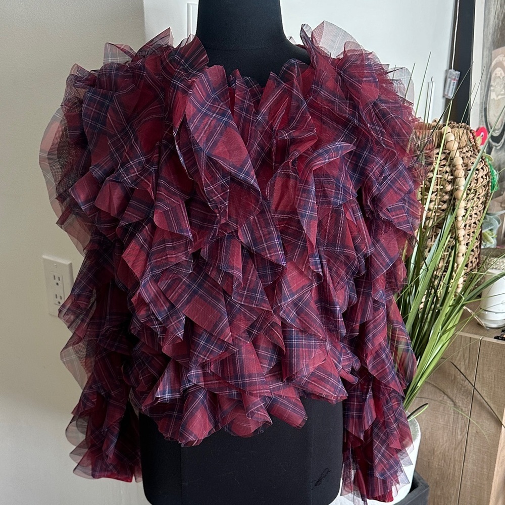 Anthropologie Dolan Left Coast Plaid Ruffle Blouse - Size L - Picture 3 of 9